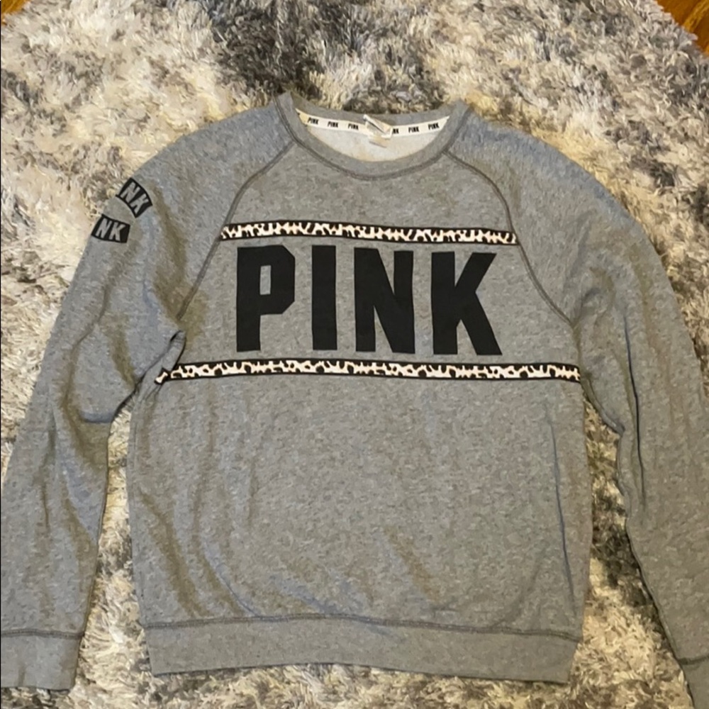 Pink - Gray With leopard stripes crewneck